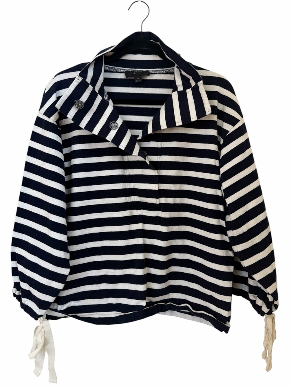 J. Crew Navy and White Striped snap-neck knit popover - Picture 3 of 13